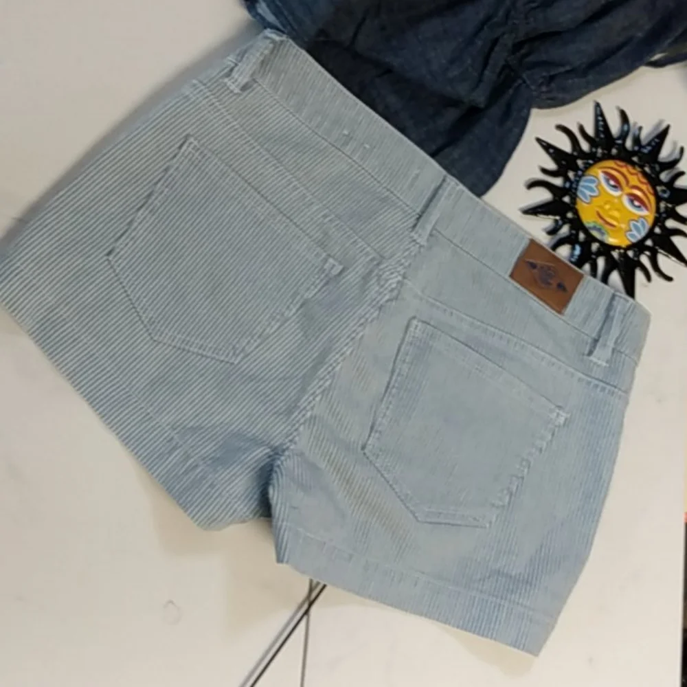 Wild Blue Railroad Conductor Striped Denim Booty Shorts